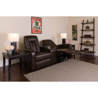 Flash Furniture Two Seater Brown Leather Home Theater Recliner with Storage Console BT-70259-2-BRN-GG